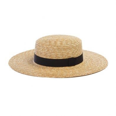 Classic Flat Crown Natrual Straw Hats with Genuine Suede Band Decoration