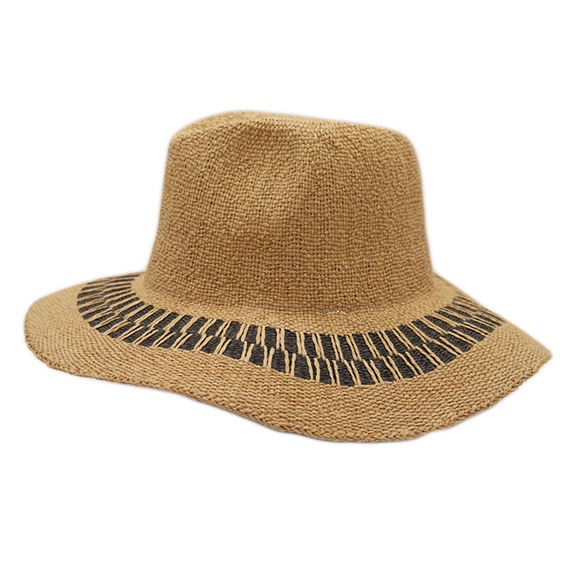 Japanese Korean khaki blue pink woven Panama top hat for women's summer vacation beach beach beach sun shading straw hat