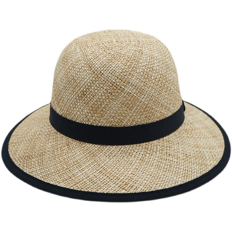 Japanese Fresh Treasure Grass French Black Edge White Edge Top Hat Women's Summer Vacation Beach Sun Bowl Hat Sun Protection Straw Hat